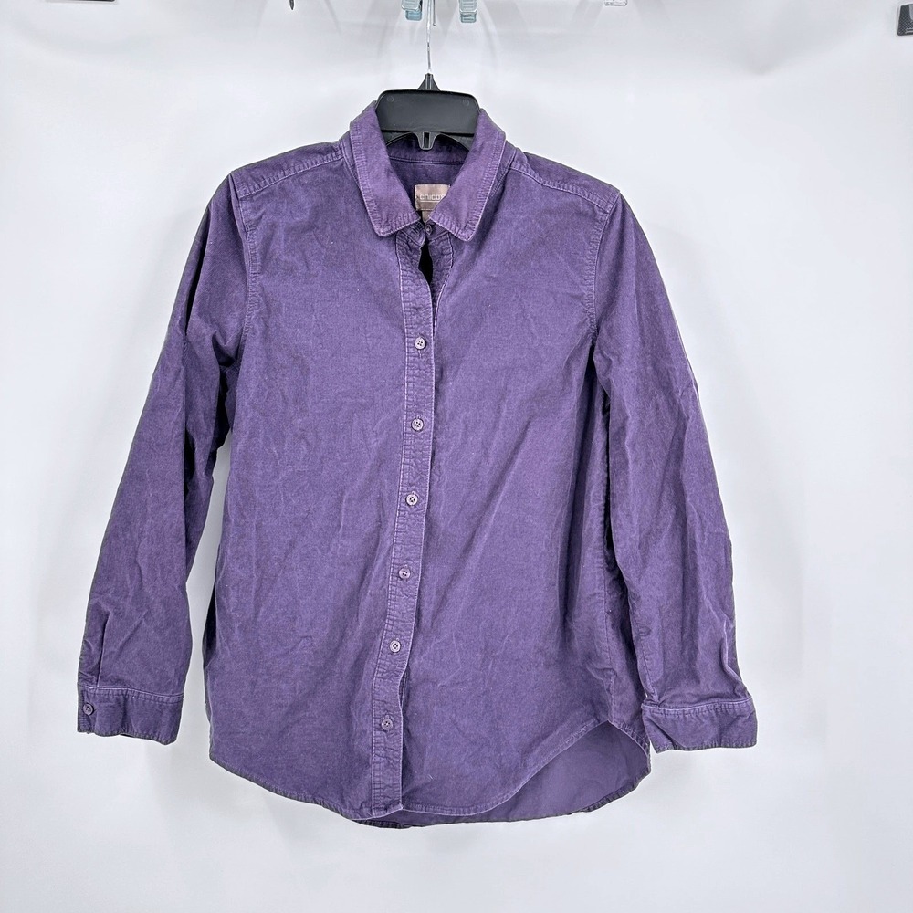 Chicos Womens Preppy Corduroy Top Size 1 US 8 Purple Minimalist Academia Casual